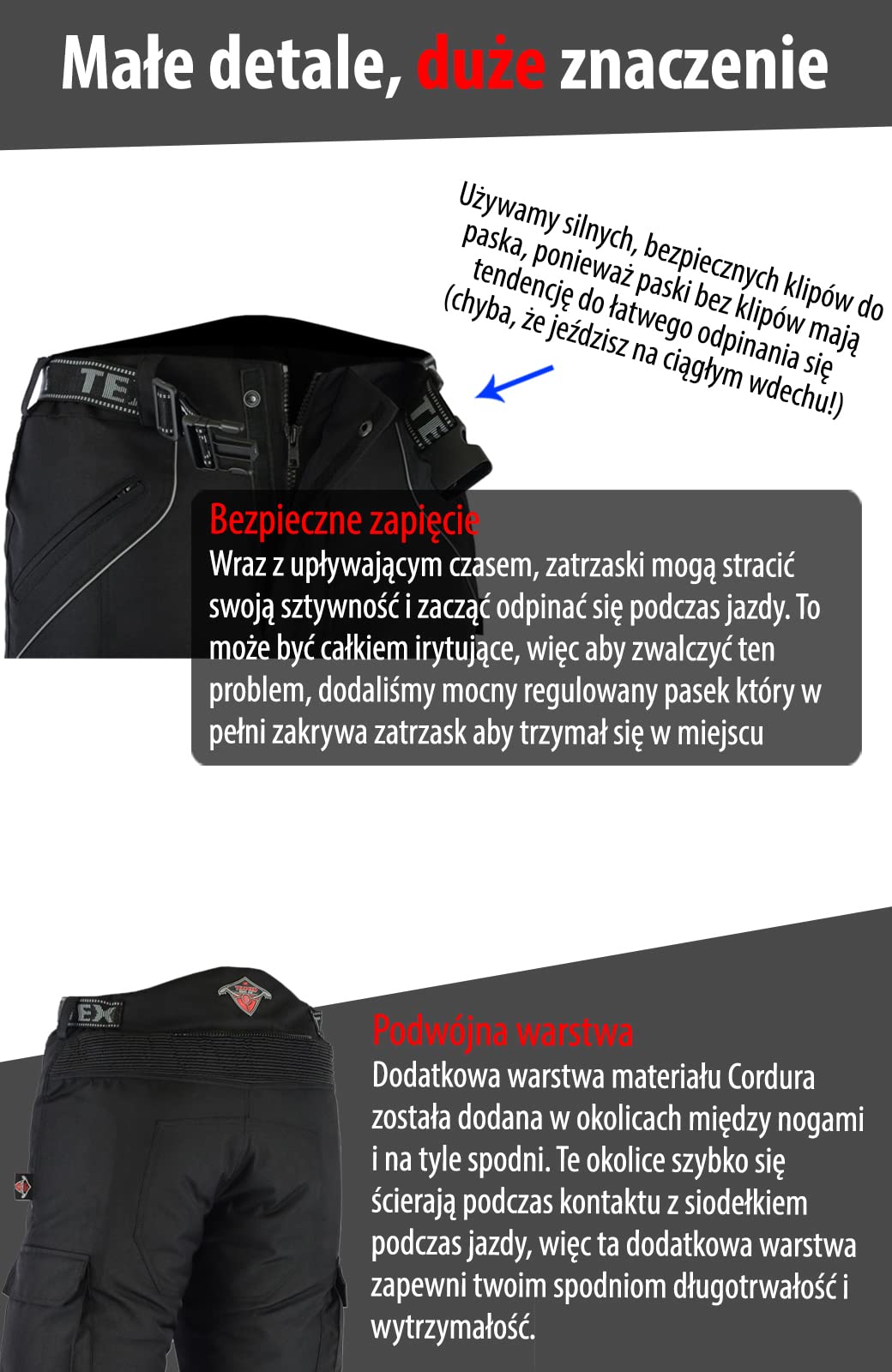 Texpeed Spodnie motocyklowe męskie ce - 4 sezony - Wodoodporne spodnie zimowe/letnie - Ochrona pancerza CE (EN 1621-1) - Czarny - Wszystkie rozmiary