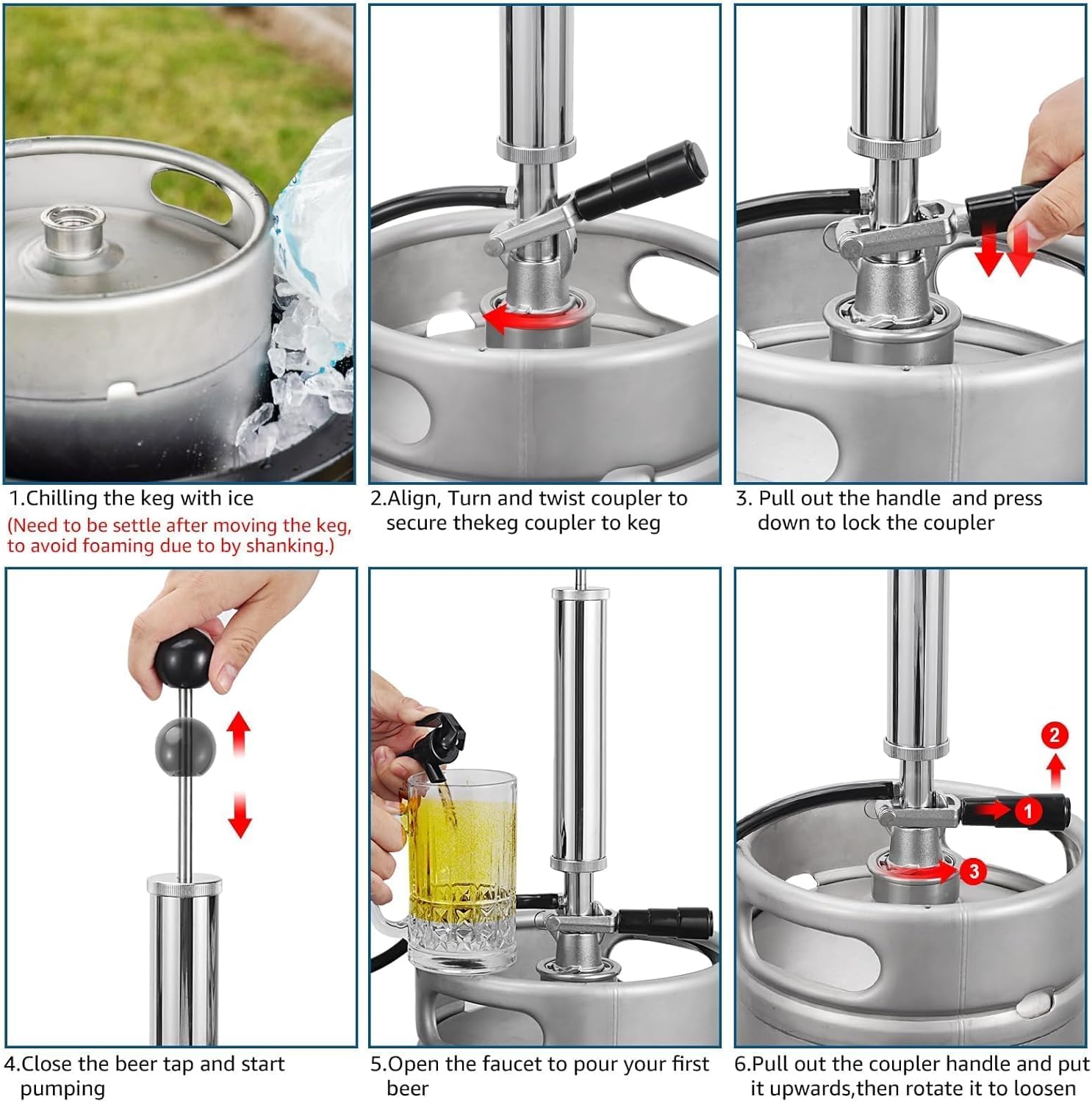 New Dual Co2 Regulator for Kegerator with Tank Wrench & 8" Beer Keg Tap Pump, American D System Keg Hand Pump for US Sankey Keg
