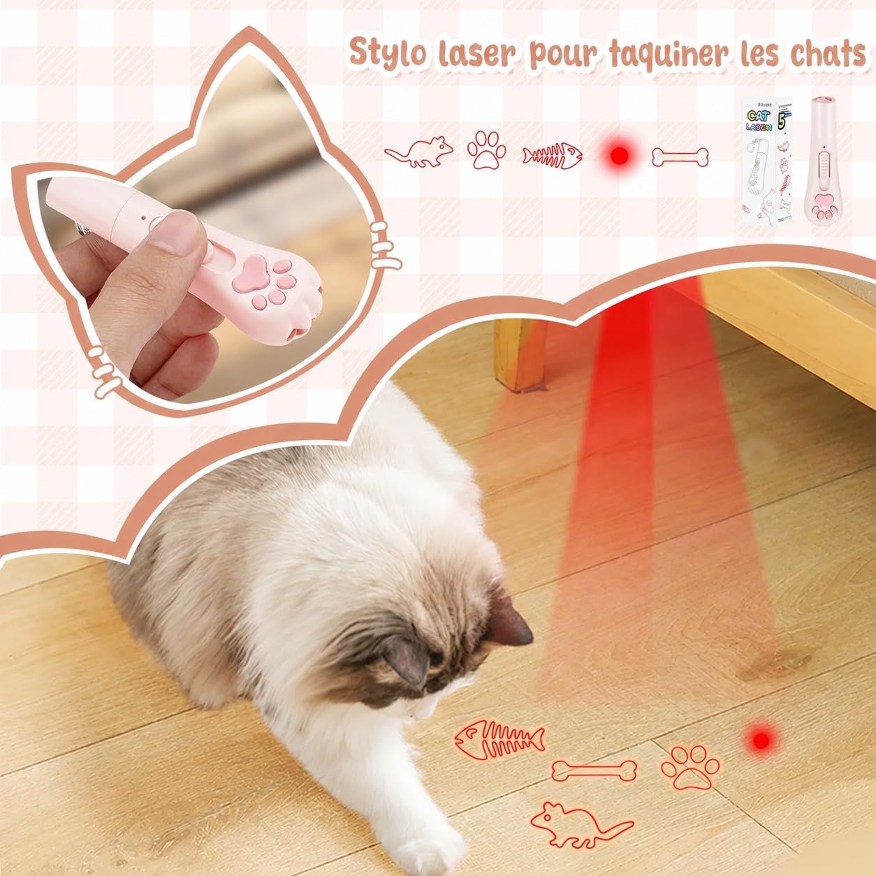 Laser pour Chats - Jouet interactifs pour Chats Et Chiens I Rechargeable par USB avec 3 Modes Réglables I Marque Française (Blanc Neigé)