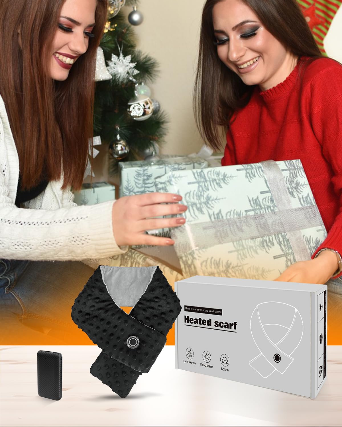 FERNIDA Sciarpa riscaldata, scaldacollo per uomo e donna, con batteria leggera, antivento, USB, elettrica, per neve, sci, escursionismo, pesca, ciclismo, Nero , Taglia unica