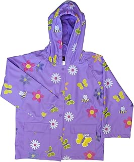 Foxfire For Kids Girls Lavender Raincoat with Colorful Flowers Size 8