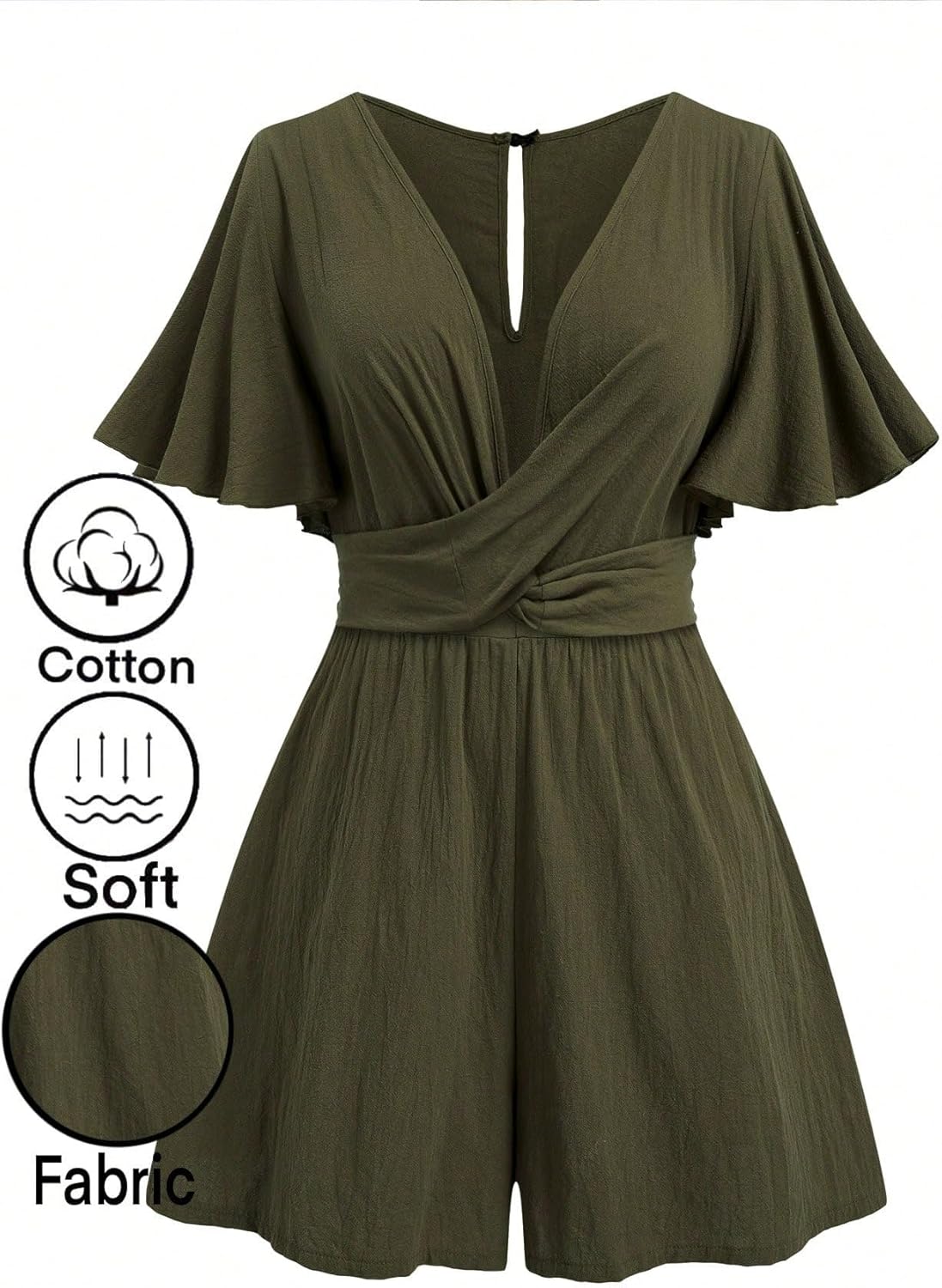 Rompers for Women Summer 2026 Plus Size Solid Color Waist Romper, Summer Casual