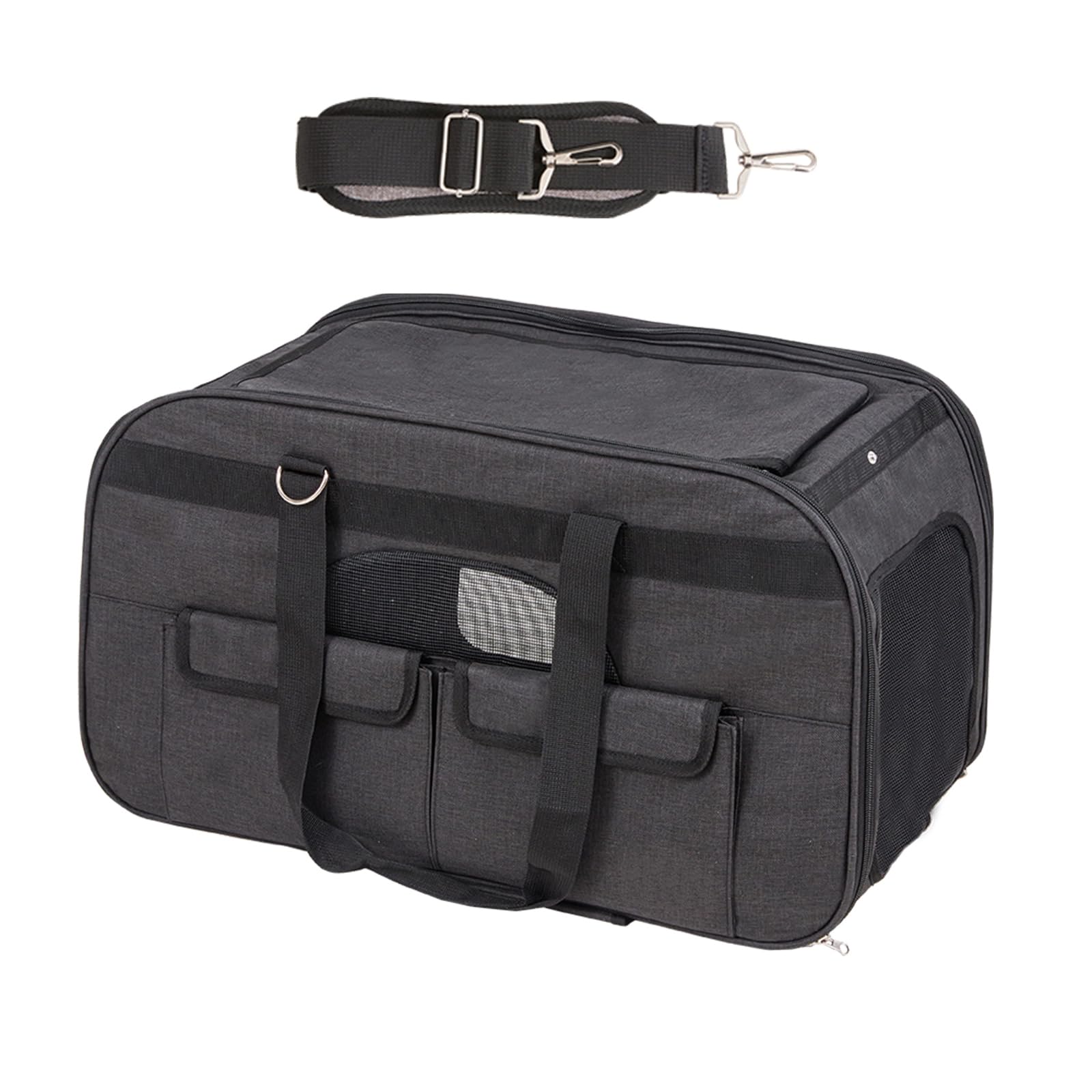 Happybuy Cat Carrier with Wheels, Rolling Pet Carrier with Telescopic Handle and Shoulder Strap, Dog Carrier for Pets up to 35 lbs, Includes Folding Bowl, Black