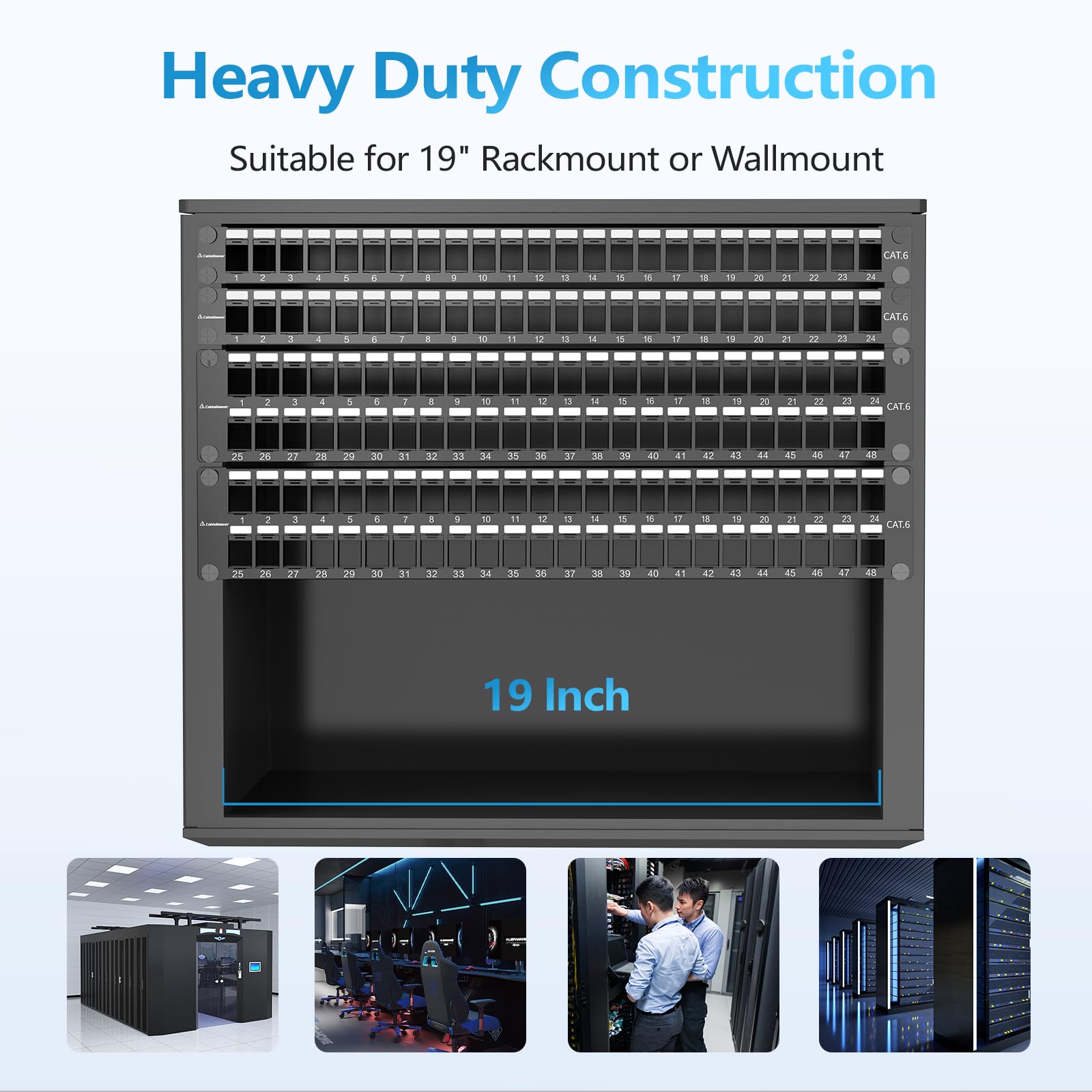 CableGeeker Panel de conexión Keystone en blanco de 24 puertos con diseño a presión, panel de conexión de red Cat6 1U de 19 pulgadas, panel de conexión Ethernet para montaje en rack o pared con