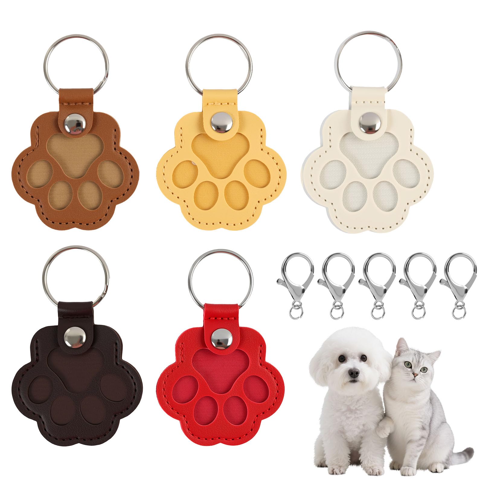 5 PCS Dog Hair Collector Keychain, Keepsake, Leather Pet Hair Storage Keyrings with Built-in Compartment, Pet Memorial Paw Keychain Gift for Dog Cat Lovers, Portable Hair Collection Souvenir