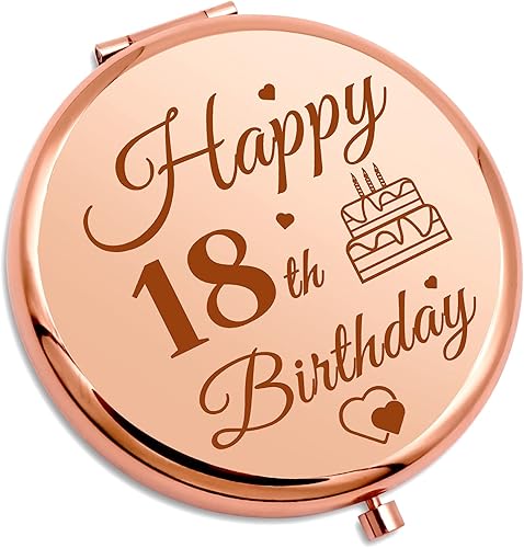 Happy18 - Regalo de cumpleaños para niñas, espejo de maquillaje compacto, regalo de cumpleaños de 18 años para nieta, hermana, sobrina, amiga, hija, disponible en Yaxa Peru