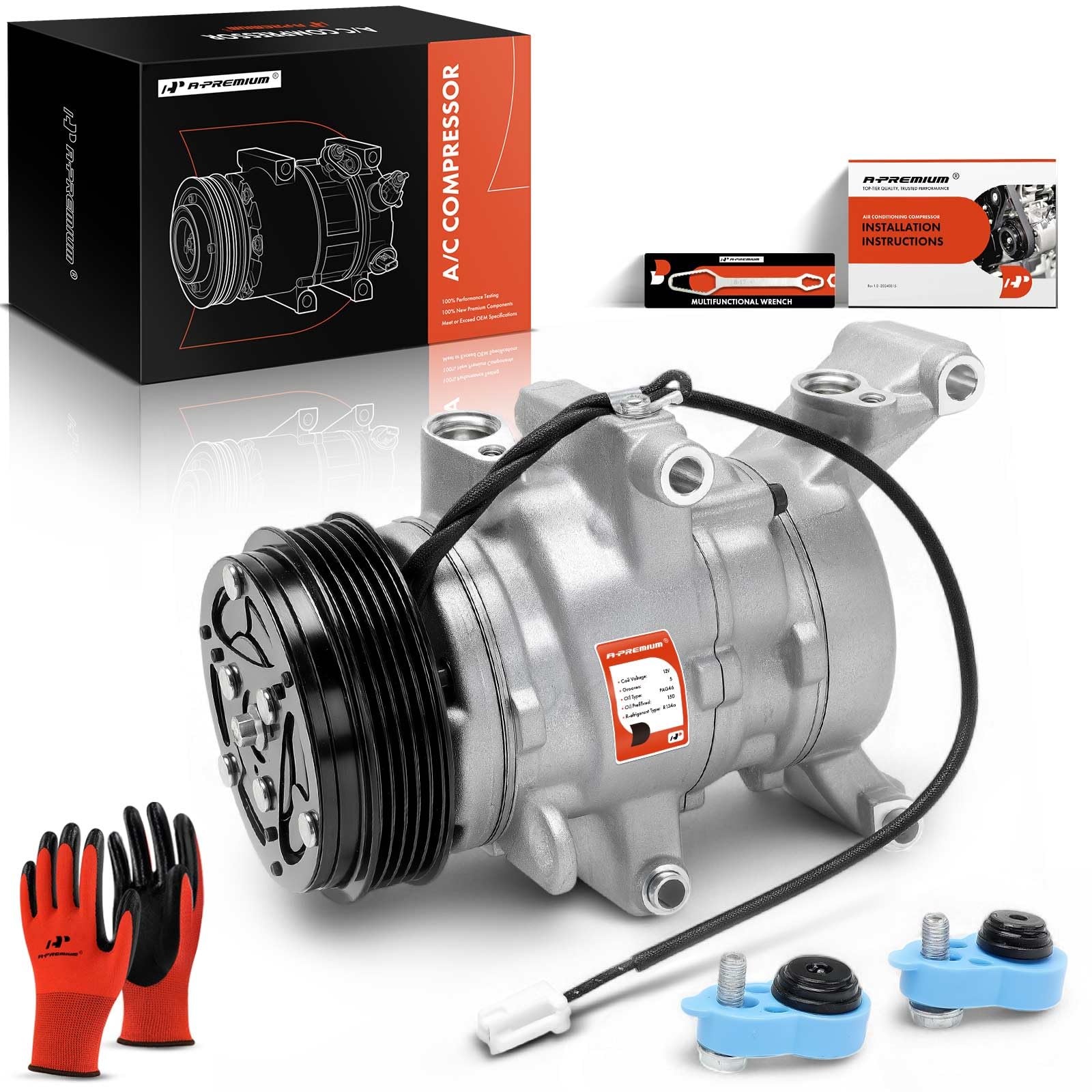A-Premium Air Conditioner AC Compressor with Clutch Compatible with Mazda 3 2004-2009, 3 Sport 2009, 5 2006-2010, 2.0L 2.3L