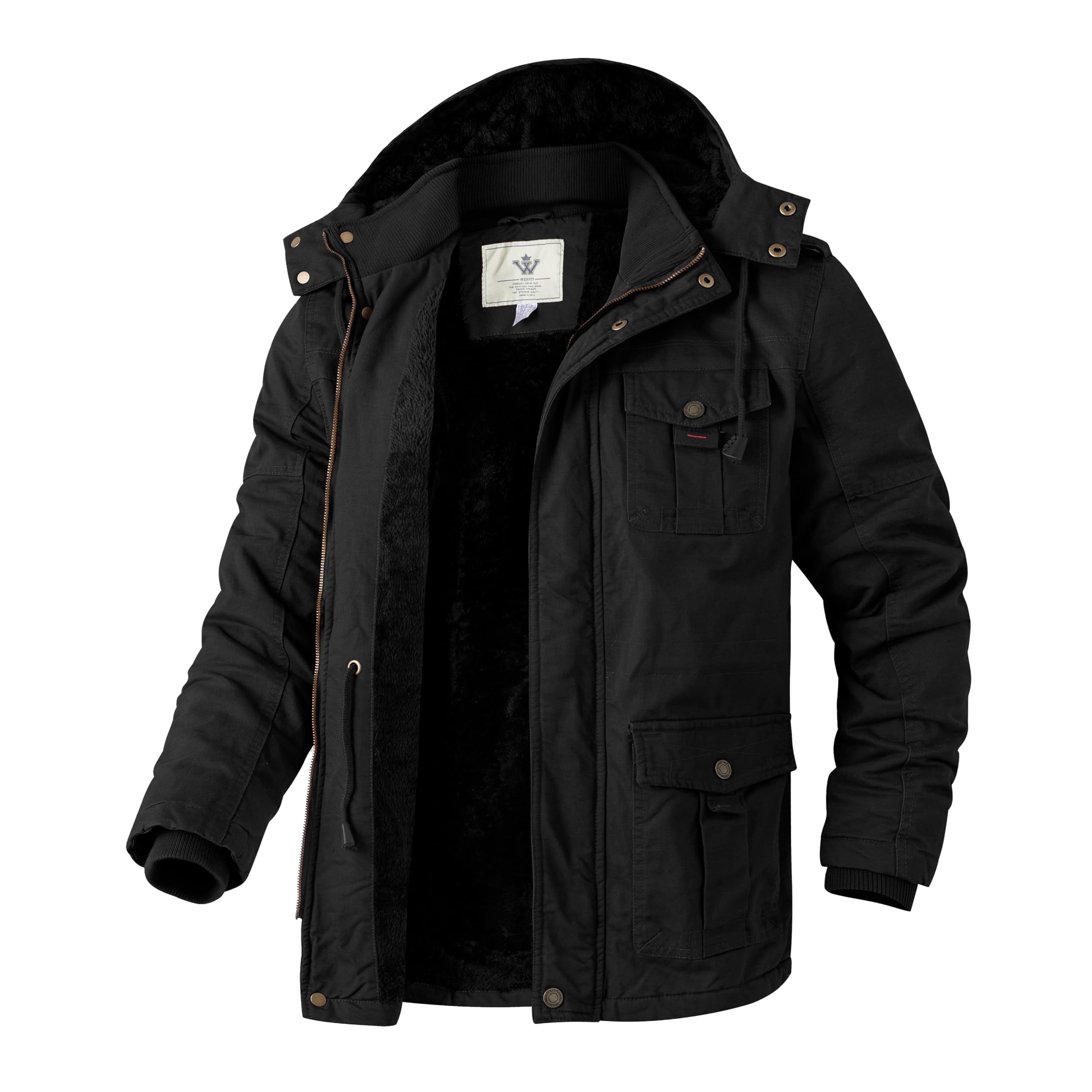 WenVen Homme Veste Décontractée à Capuche Hiver Chaud Manteau d'Extérieur Classique Veste Militaire Cargo Style Manteau Doublure Polaire