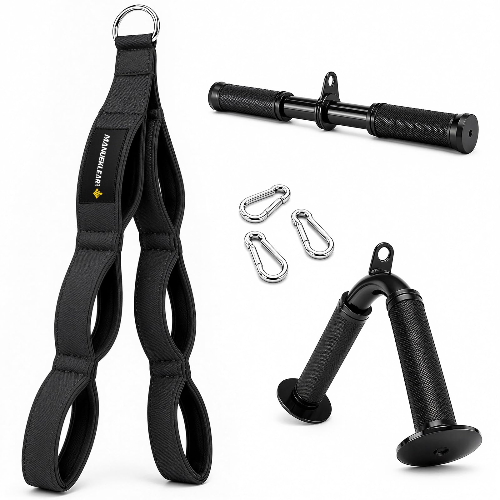 MANUEKLEAR - Juego de 3 accesorios de cable de cuerda de tríceps para entrenamiento de brazo completo, accesorios de máquina de cable con agarres antideslizantes, accesorios de cable antioxidantes