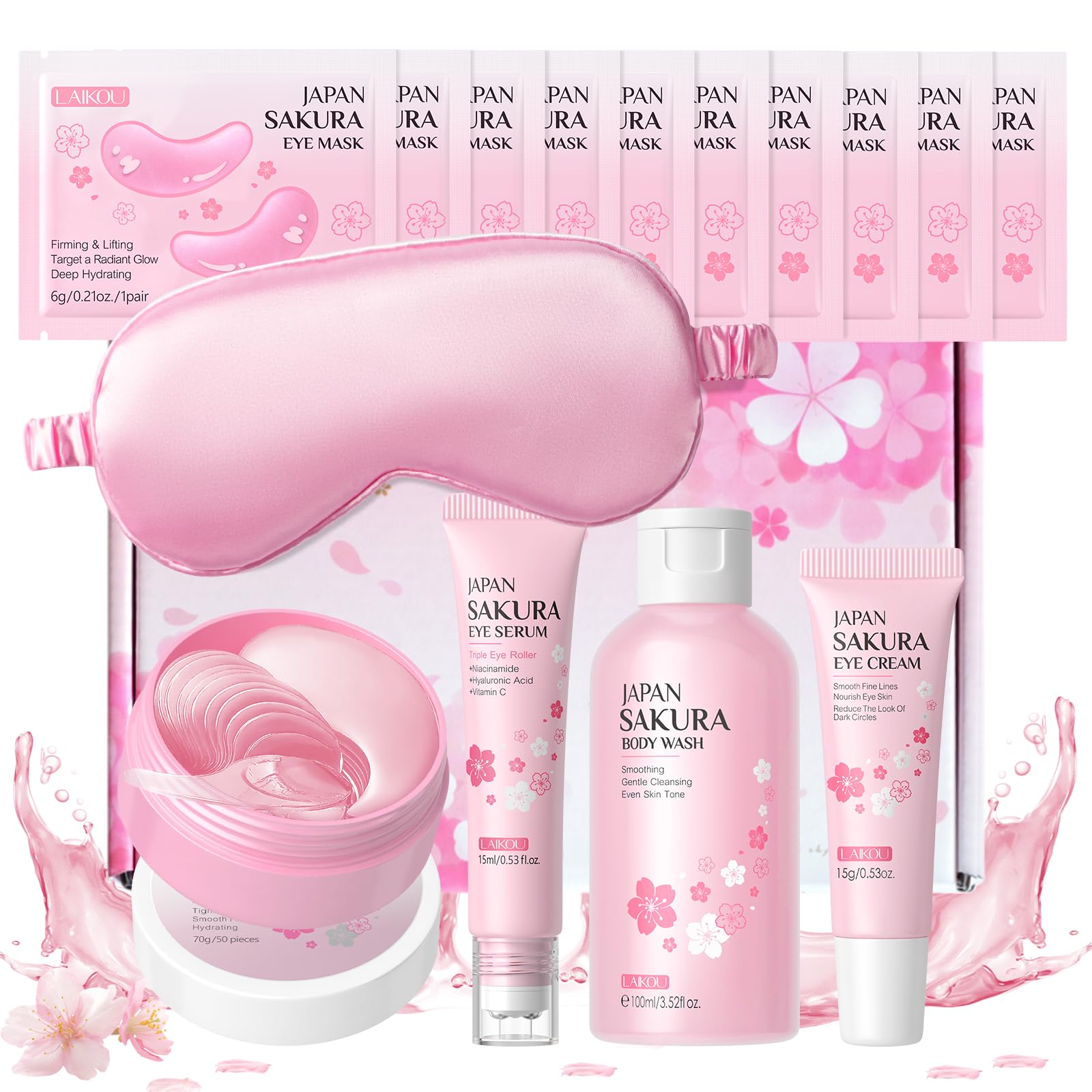 LAIKOU Sakura Eye & Body Care Set, Eye Serum, Cream, Body Wash