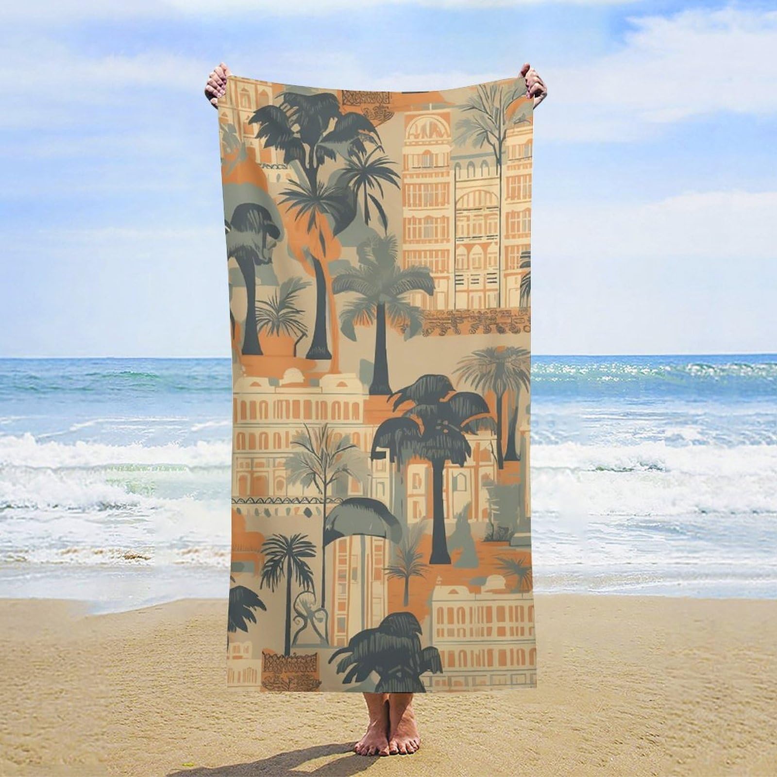 NTVOWPZO Tropical Palm Tree Beach Towel Oversized Microfiber Bath Towels Lightweight Sand Proof Beach Towels Absorbent Pool Towels for Swimming Yoga Bathroom Towel 31.5" X 63"