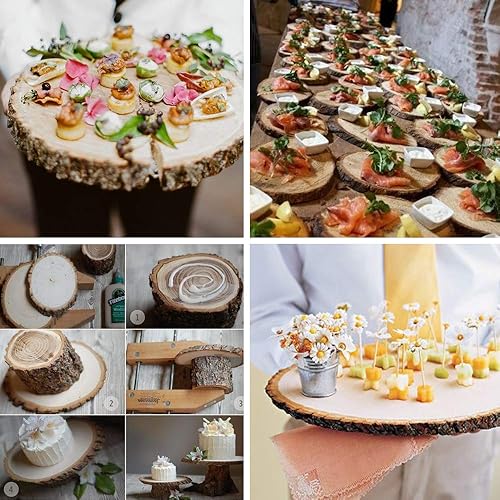 Miniatura 6 de 6 piezas de 8 a 11 pulgadas de ancho grandes rebanadas de madera redonda natural con corteza de pino rebanadas de madera de pino con 50 tarjetas de