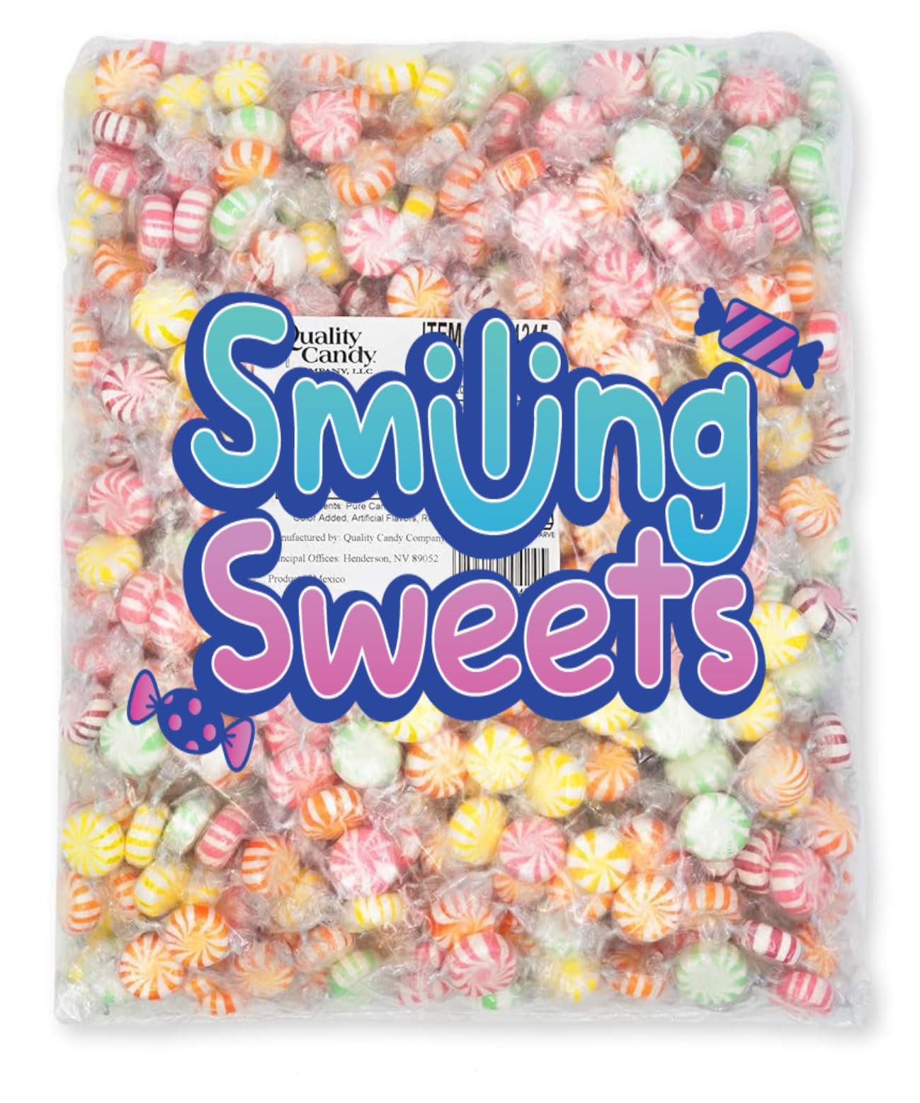Smiling Sweets Fruit Spinners Hard Candy, 2 lbs of Fruit Flavored Candy, Delicious Round Fruit Flavored Candy, Share with Friends and Family and Stock Up