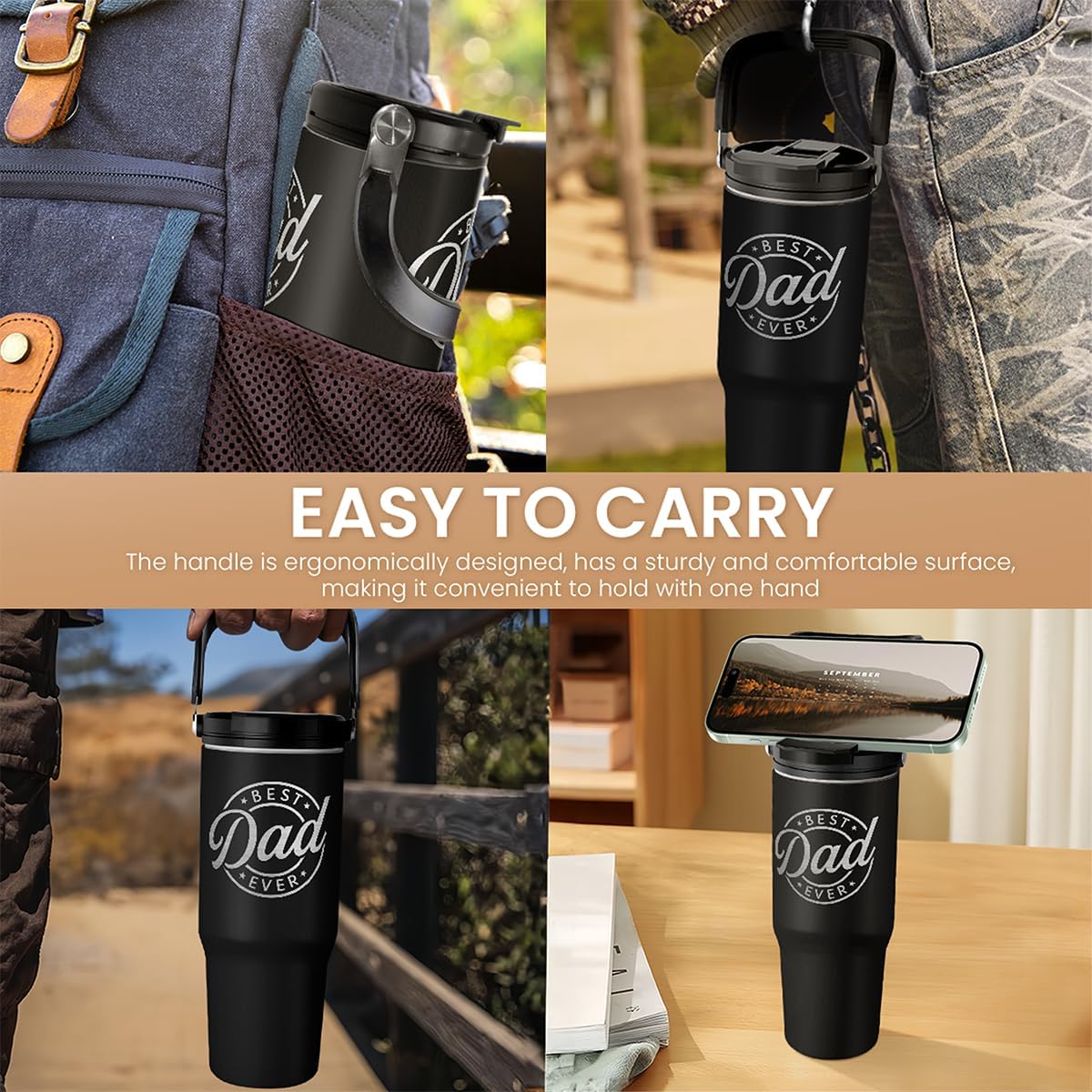 Best Dad Ever Tumbler 30oz, Stainless Steel Insulated Tumblers Travel Cup with Carry Handle & Flip Straw Lid, Gifts for Dad from Daughter Son, Dads Gift for Birthday Christmas Fathers Day - Image 5