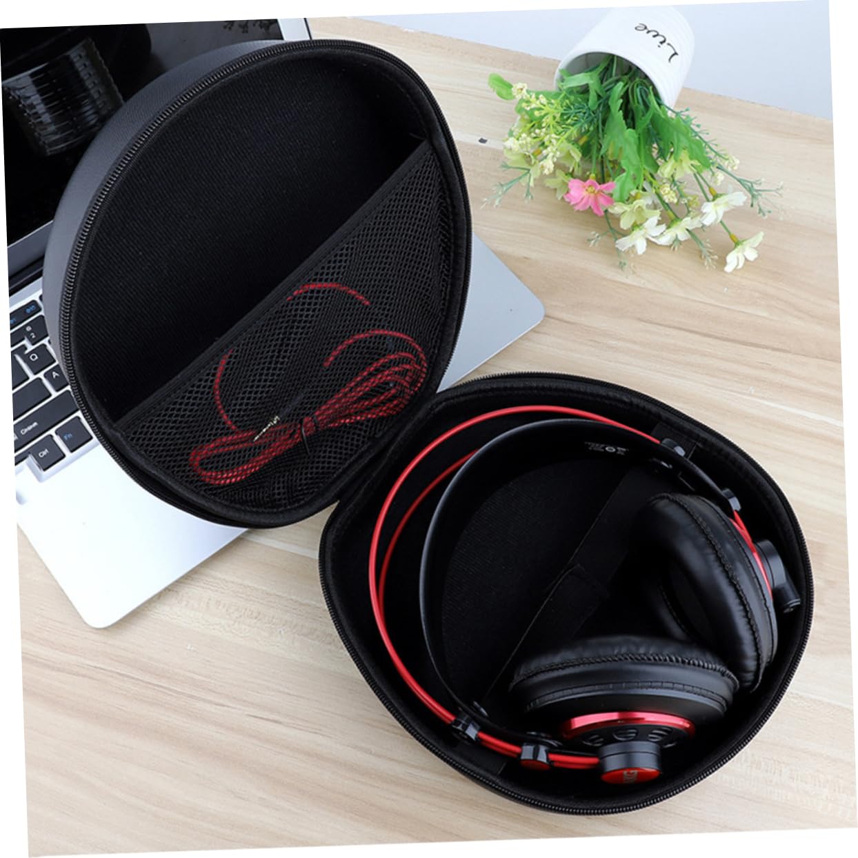 Estuche para Auriculares Portátil de PU Negro Cremallera