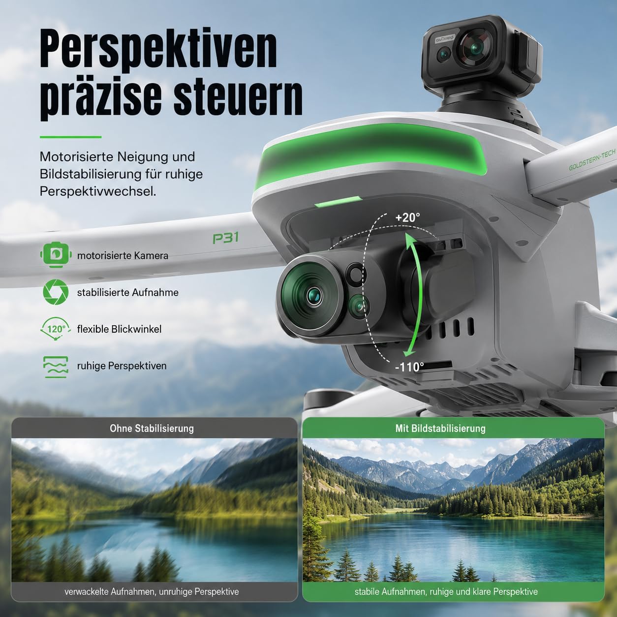 Kamera Drohne mit GPS und 8K Ultra HD, Follow Me, FPV Livebild, Auto Start & Landung, Gestensteuerung, Brushless Motoren, Faltbarer RC Quadrocopter