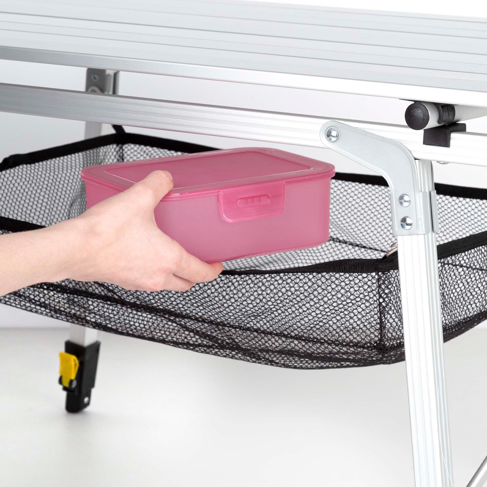 AKTIVE Tavolo pieghevole, 90x51x45/70 cm, gambe telescopiche, fermi antiscivolo, piano e telaio in alluminio, supporto 30 kg, rete rimovibile, tavoli pieghevoli, campeggio, spiaggia, picnic (63052)