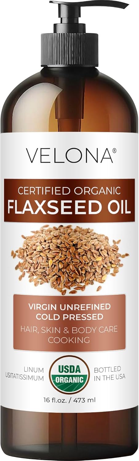 velona USDA Certified Organic Flaxseed Oil – 16 Fl Oz | 100% Pure and Natural Carrier Oil | Unrefined, Cold Pressed |Body, Face & Skin Care | Use Today – Enjoy Results…