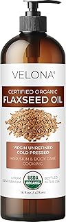 velona USDA Certified Organic Flaxseed Oil - 16 Fl Oz | 100% Pure and Natural Carrier Oil | Unrefined, Cold Pressed |Body, Face & Skin Care | Use Today - Enjoy Results…