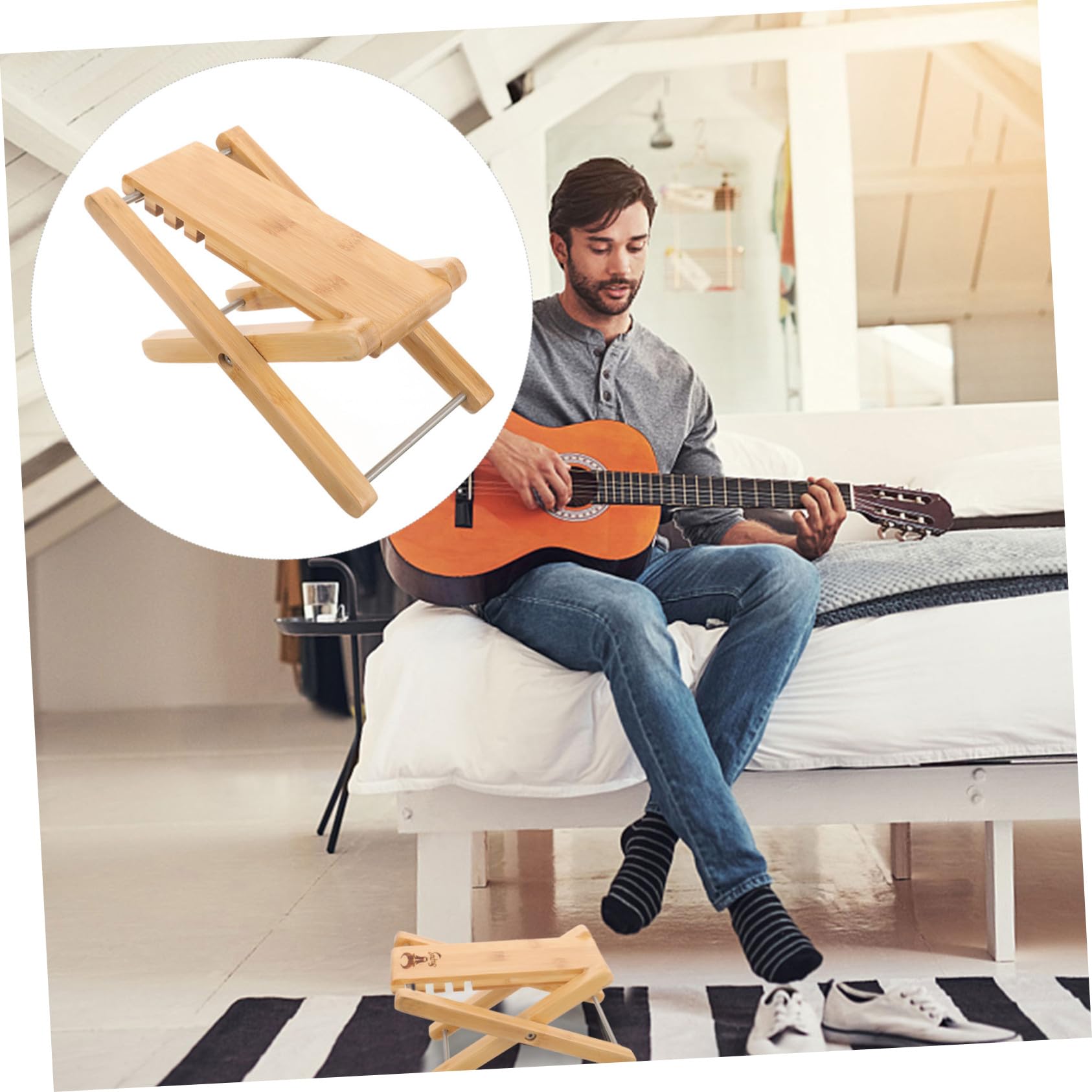 Yardwe Poggiapiedi Altezza Regolabile 4 Livelli per Chitarra Classica in Legno Leggero e Stabile, per Uso Domestico e Pratiche