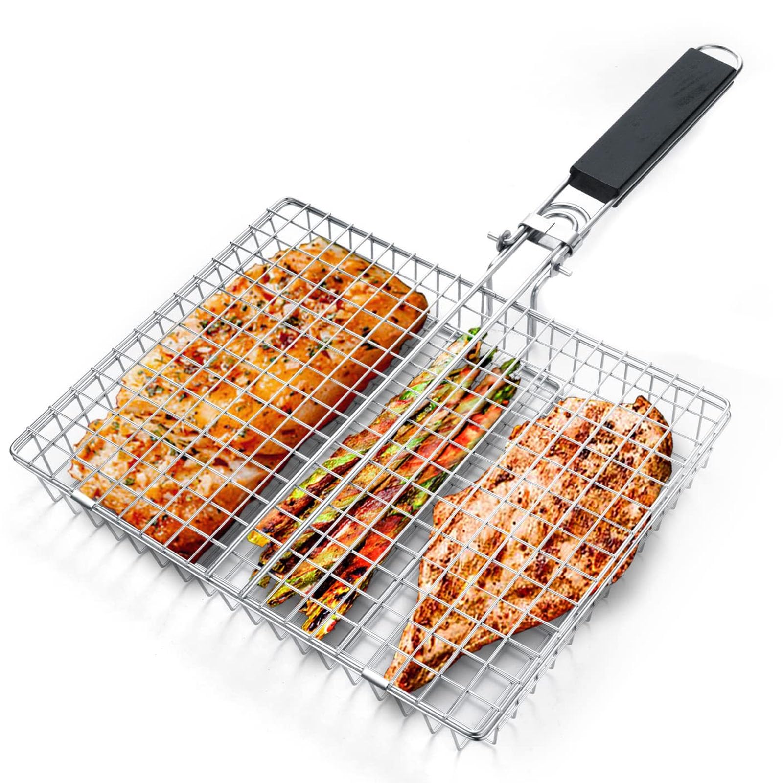 Griglia per campeggio all'aperto, griglia pieghevole per barbecue, griglia per carne, bistecca, gamberetti, verdure, migliora l'esperienza di cottura