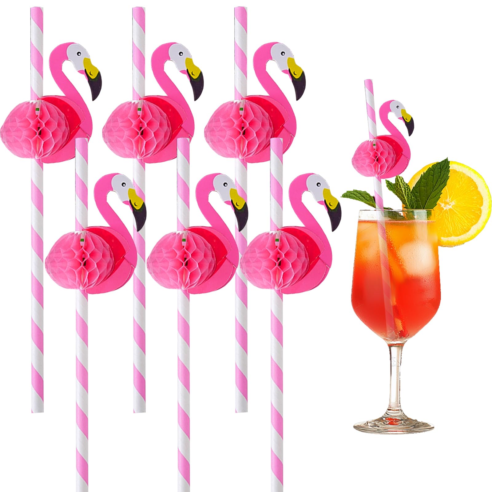Cannucce di Carta colorata 3D, 50 Pz, Fenicottero cannucce colorate per Cocktail e Spiaggia, Decorazioni Tropicali con Tema Hawaii, per bevande fredde, succhi (Colori Casuali)