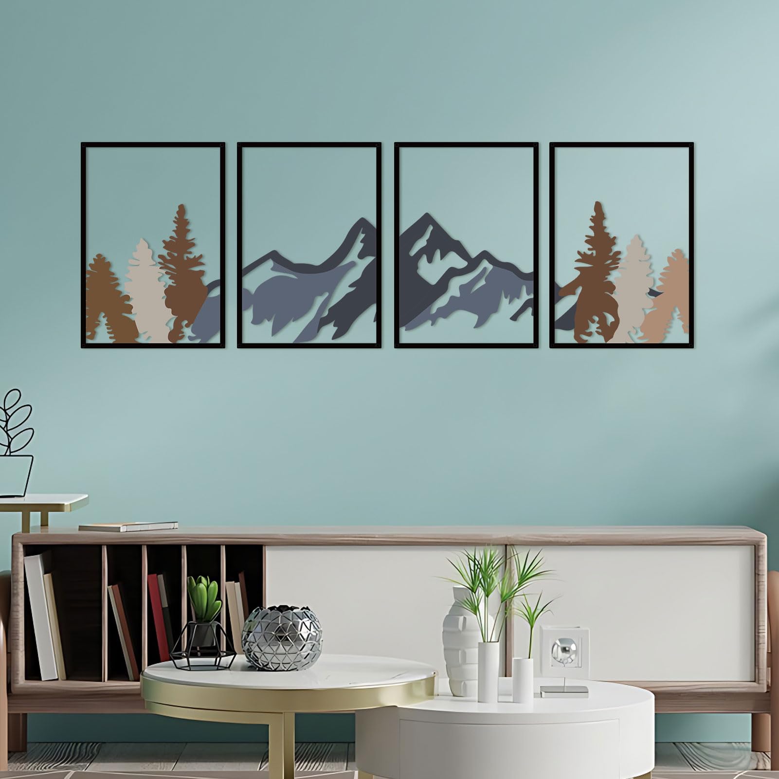 ESTART 4 Pcs Metal Mountain Wall Art, Large Mountains Wall Decor