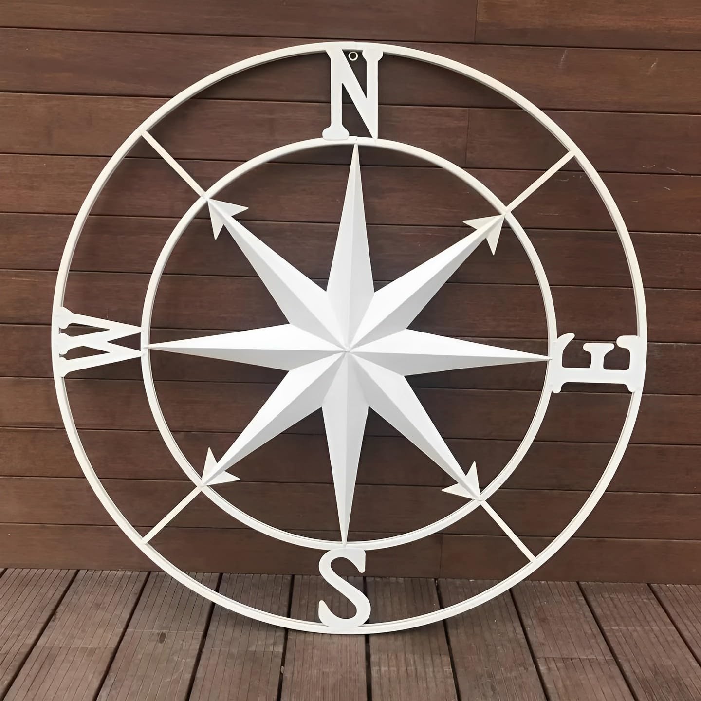 Nightclawing Nautical Compass Wall Decor,Coastal Nautical Beach Decor, Porch Patio Wall Hanging,41" (White)