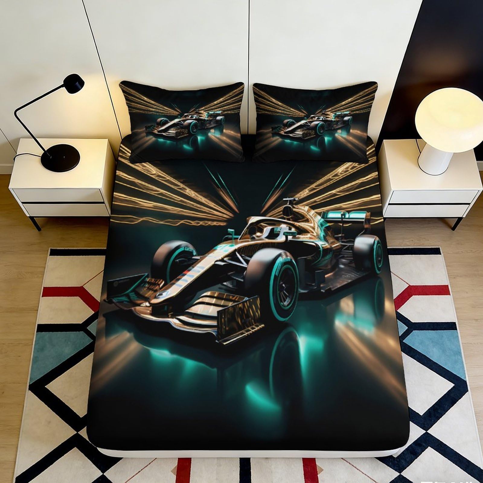 Ctjqhvmx Style-4 3D Printed Racing Car Fitted Sheet Microfiber Deep Pocket Non-Slip Bedroom Bedding Car Theme Mattress Fitted Cover Washable For Adults Teens 90X200x25cm 90X200x25cm