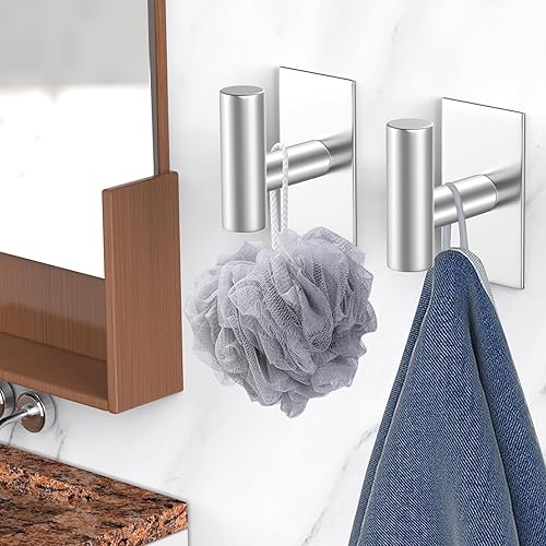 Miniatura 6 de VAEHOLD Ganchos adhesivos de pared, resistentes ganchos de acero inoxidable para colgar abrigos, sombreros, llaves, ropa, gancho de armario para