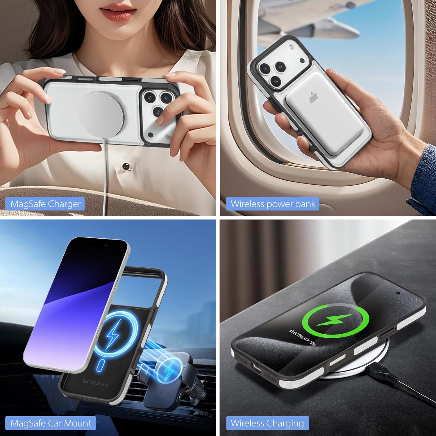 Compatible with Magsafe 2 in 1 Detachable iPhone 17 Pro Max Wallet Case with Card Holder,Women Men Magnetic PU Leather RFID Blocking Flip Kickstand Credit Slots,for Apple 17 ProMax,White - Image 2