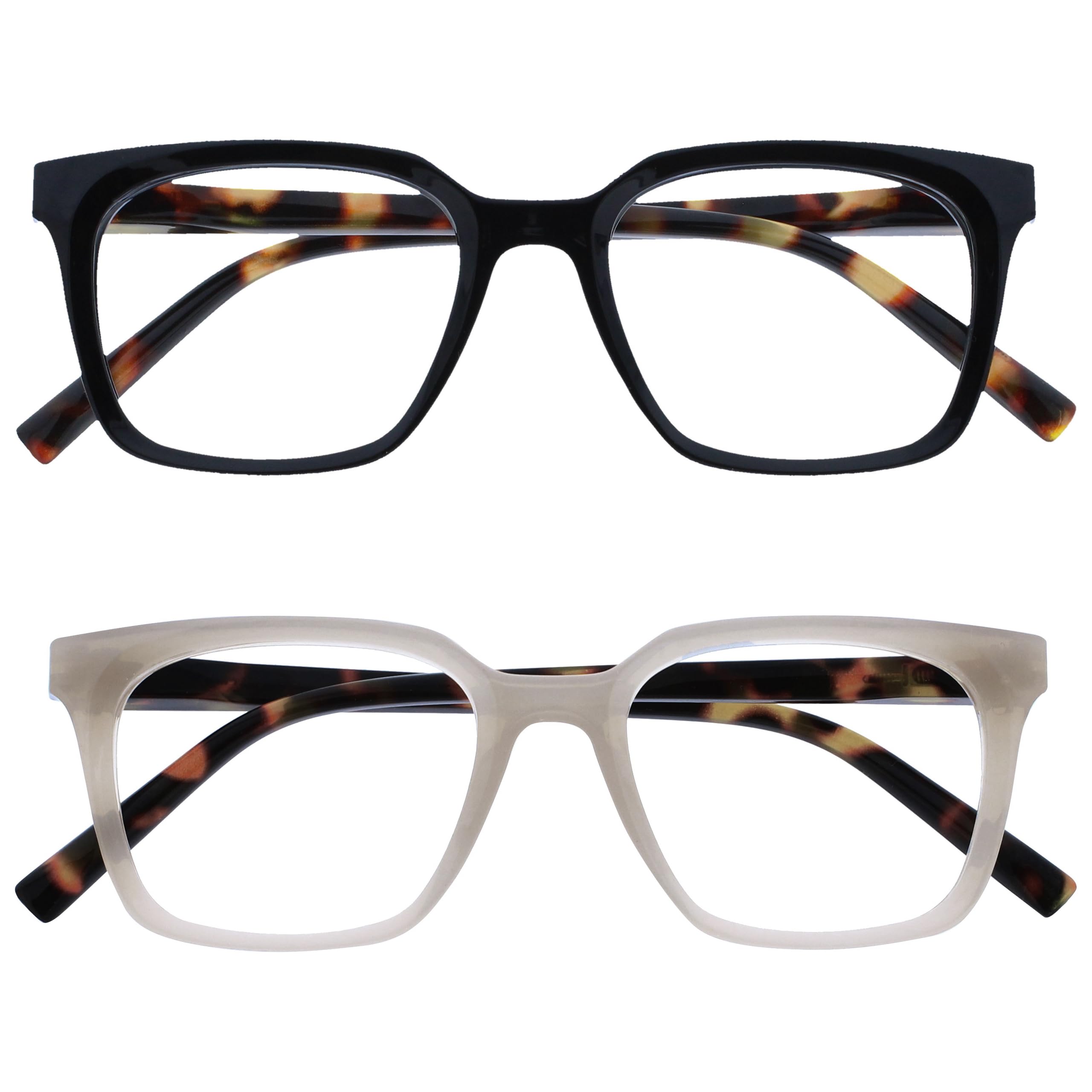 OPULIZE KOI Reading Glasses 2 Pack - Large Rectangular Frame - Black-Grey - Mens Womens - Spring Hinges - RR50-17 - +1.50