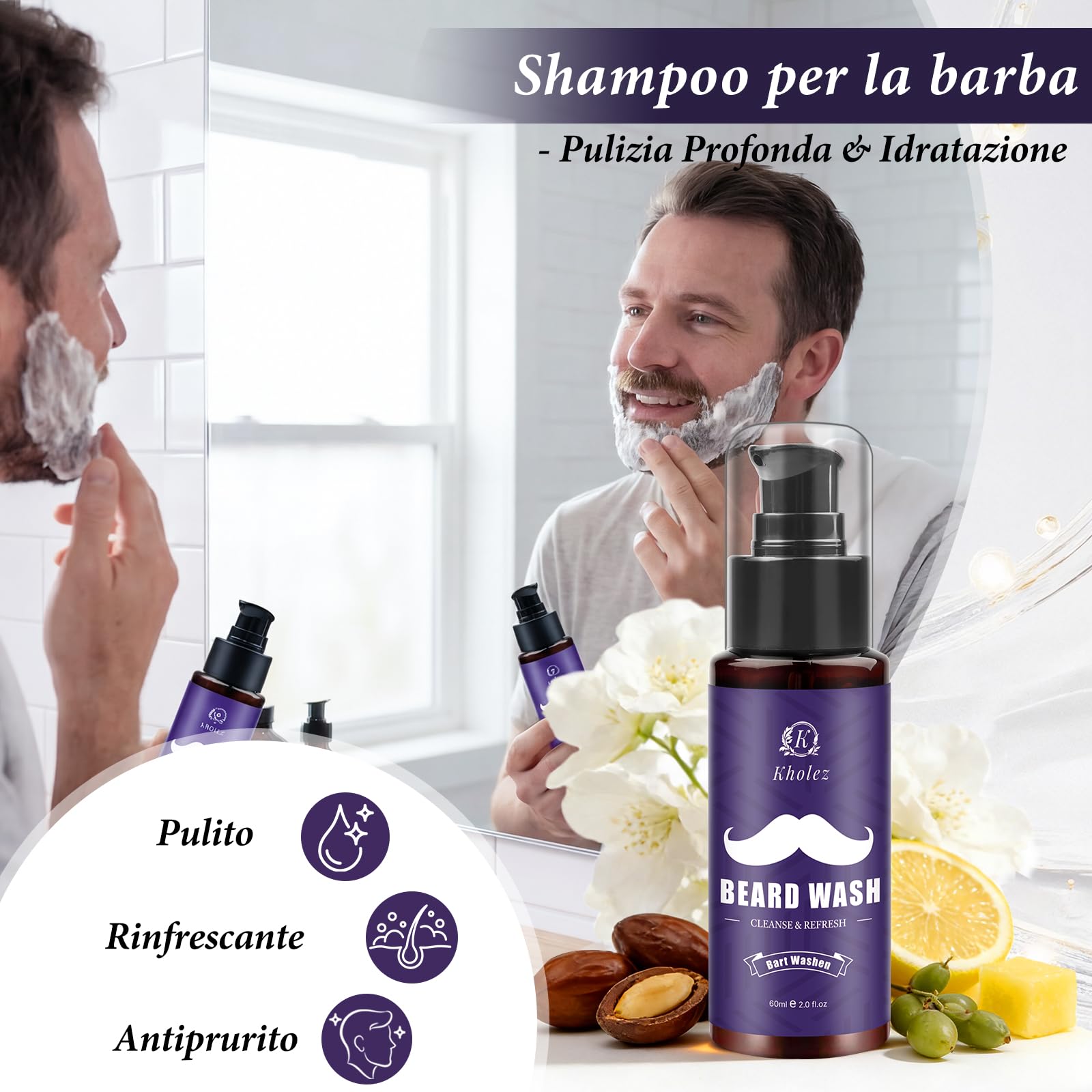 KHOLEZ Kit Barba Uomo Professionale, Set Barba Uomo, Set Cura Barba con Olio Barba, Balsamo Barba, Shampoo Barba, Forbici, Pettine Barba, Spazzola Barba, Modello Barba e Sacca Viaggio, Regalo Uomo