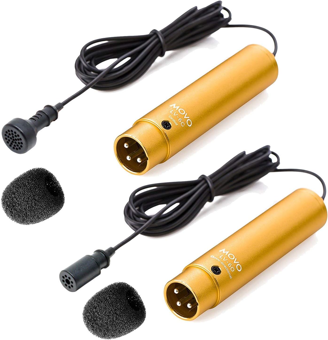 Movo LV-6 Pro Grade Omnidirectional and Cardioid XLR Lavalier Condenser Microphone Set (48V Phantom Powered)