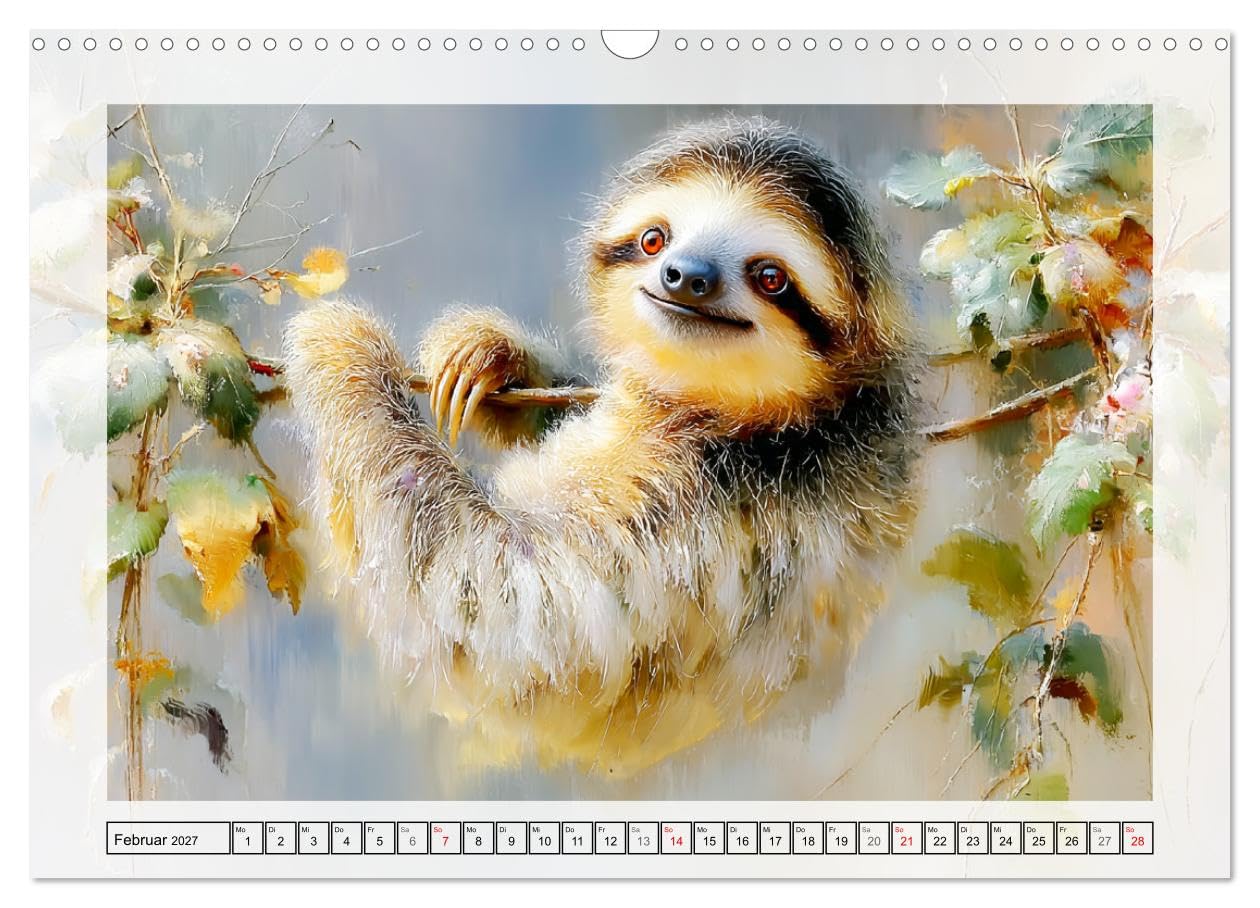 Faultiere. Das Lächeln des Regenwaldes (Wandkalender 2027 DIN A3 quer), CALVENDO Monatskalender: Liebliche Illustrationen von den entspanntesten Tiere des Dschungels (CALVENDO Tiere)