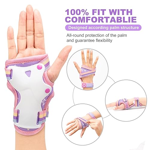 Miniatura 4 de SULIFEEL Rodilleras de unicornio arcoíris para niños, rodilleras, coderas, muñequeras con bolsa con cordón, juego de equipo de protección ajustable