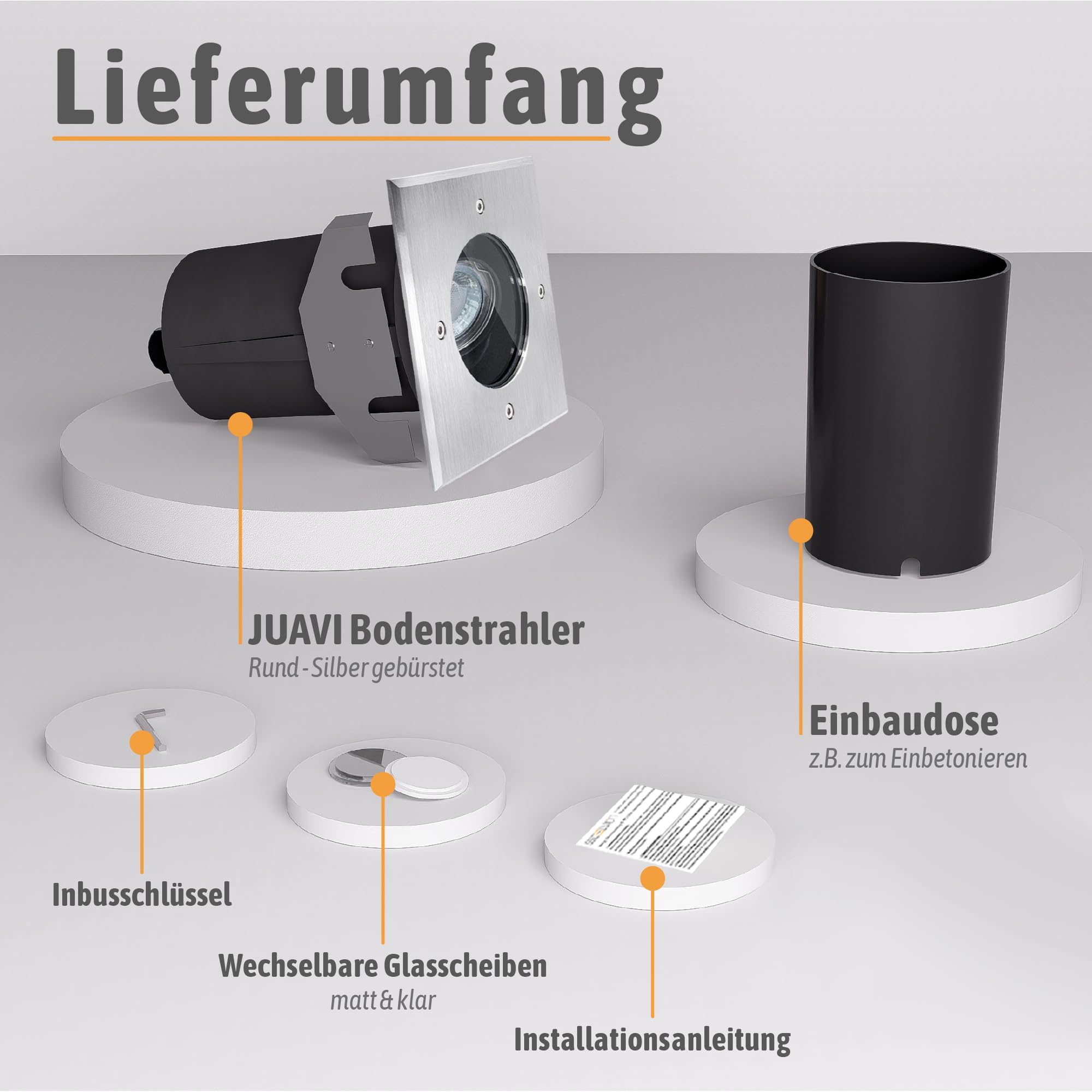 SSC-LUXon 4 Stück JUAVI Bodeneinbaustrahler schwenkbar quadratisch IP67 für 1x GU10 - Bodenspot befahrbar (ohne Leuchtmittel)