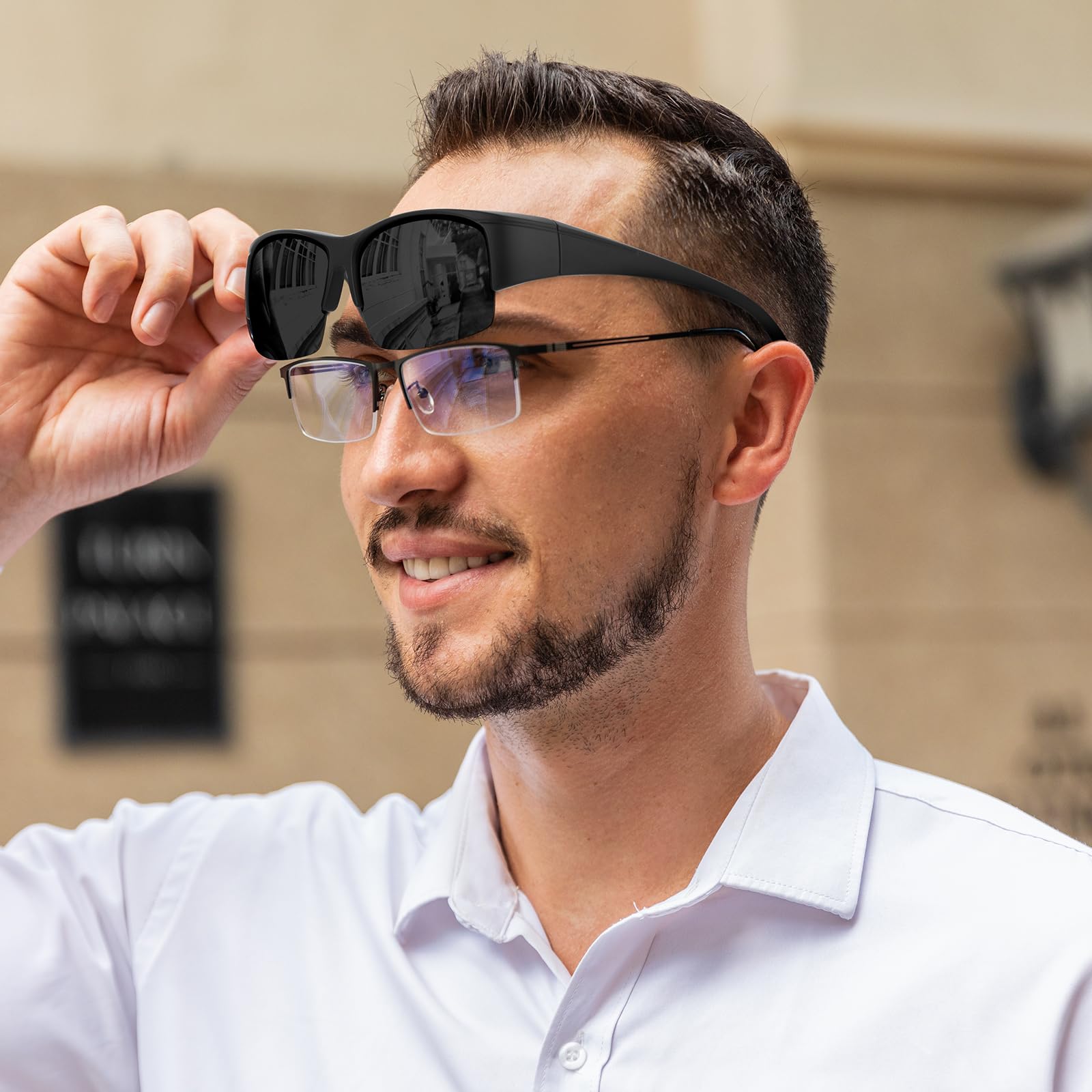Okulary przeciwsłoneczne Perkanion Polarized na okulary - okulary przeciwsłoneczne z połową ramki pasujące na okulary korekcyjne z ochroną UV400
