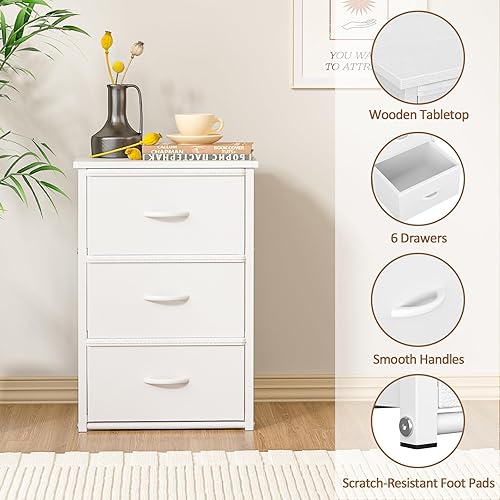 Miniatura 8 de Paquete de 2 cajones de almacenamiento apilables (6 cajones en total), organizador de armario blanco con parte superior de madera y marco de metal,