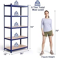 Vista 3 de ERGOMASTER Estantes de almacenamiento de garaje de 5 niveles, estantería de garaje de 2920 libras, estantería resistente, ajustable, sin pernos