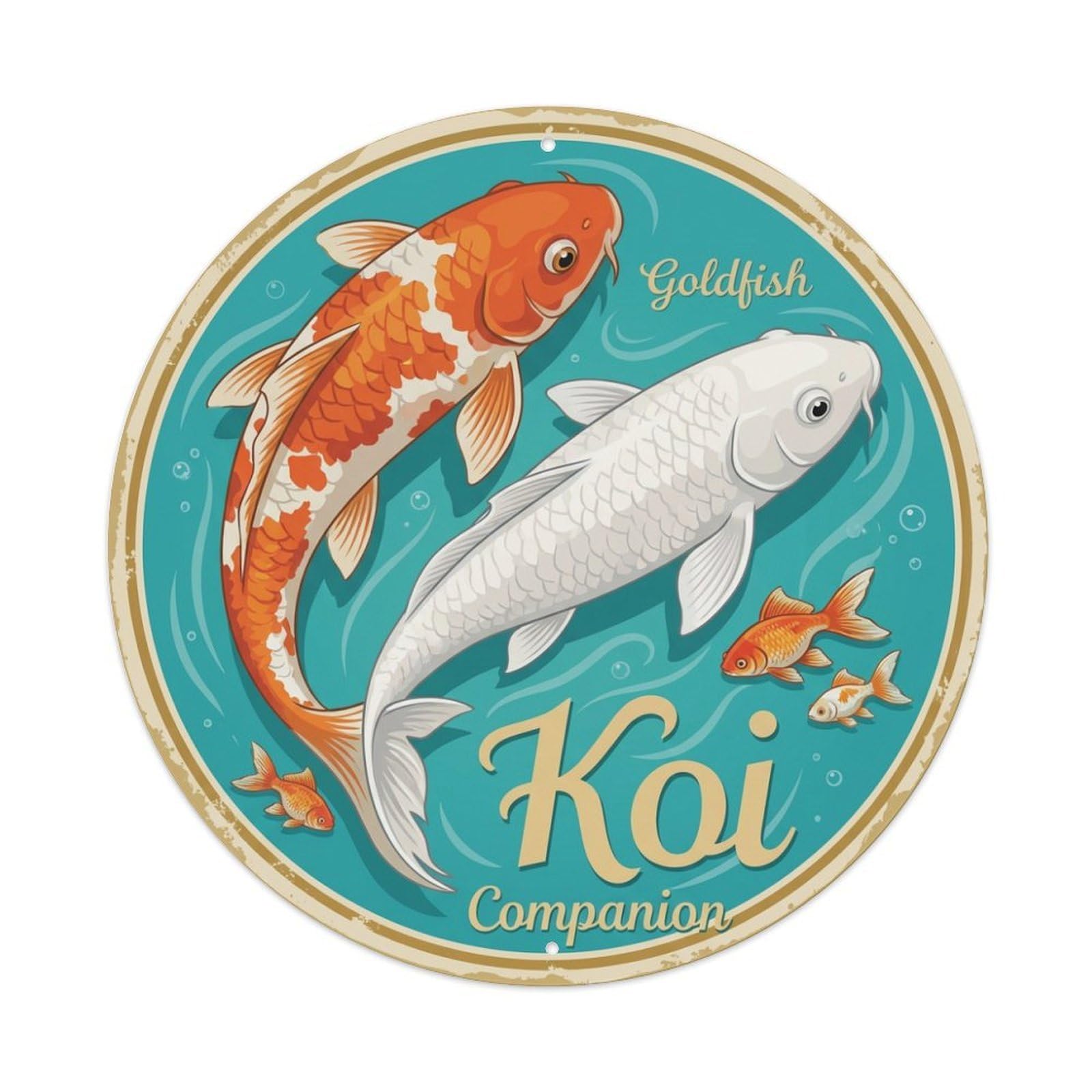 Tgrcjimh Style Metal Tin Sign Koi Fish Goldfish Companion Friends Together Harmony