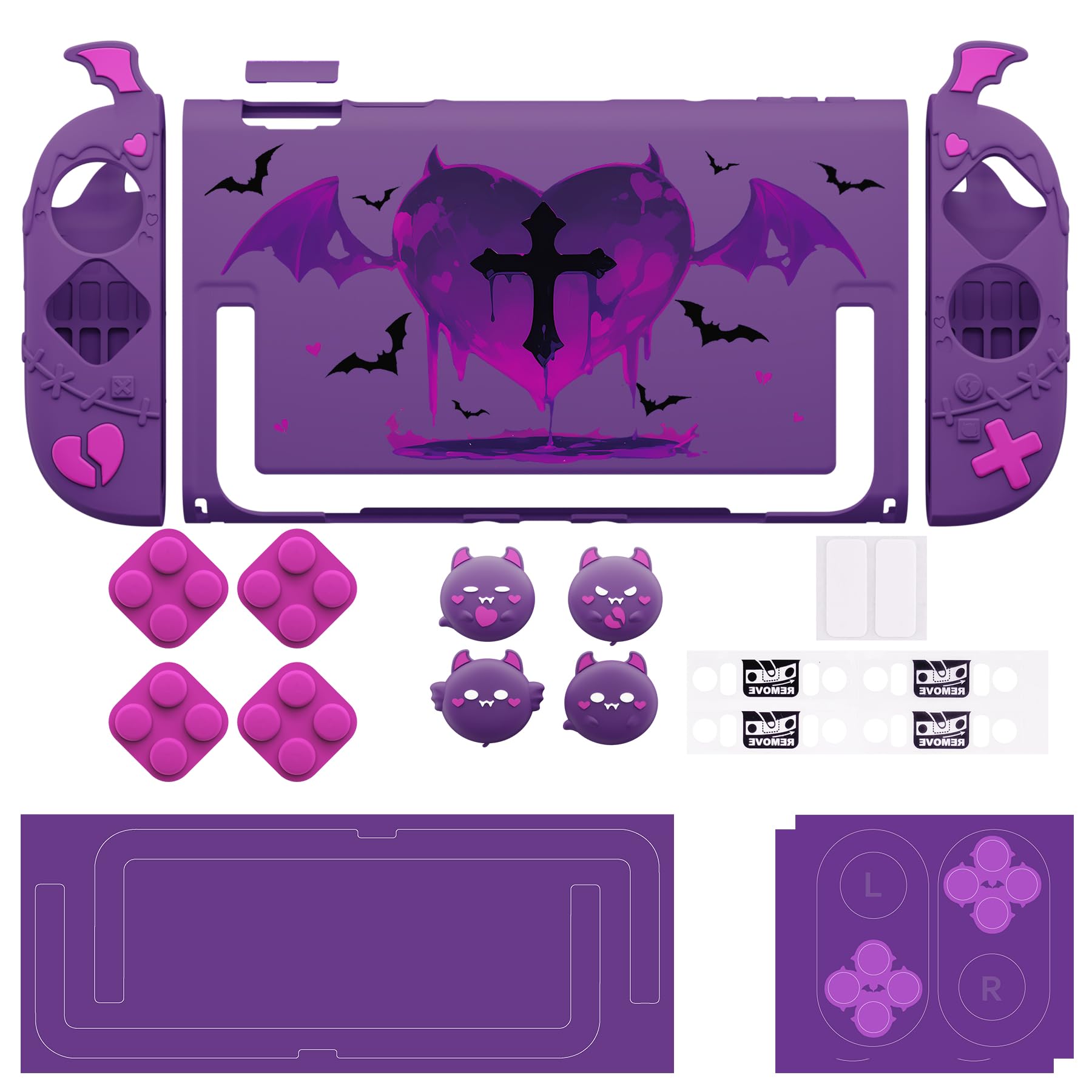 PlayVital Funda Protectora para Nintendo Switch 2, Agarre de Silicona Antideslizante & Carcasa Rígida Compatible con Dock, con Tapas para Joystick y Pegatina - Diseño Gótico (Violeta)