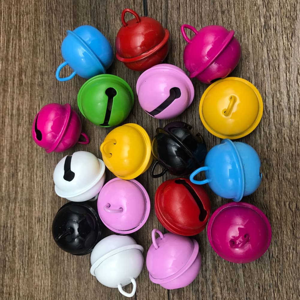 WUDQIJI Belletjes, klemmen, 50 stuks, 22 mm, kleurrijke metalen belletjes, knutselklokken, kleurrijke belletjes om te knutselen, gekleurde belletjes met oogjes voor handwerk, sieraden, festival decoratie (10 kleuren