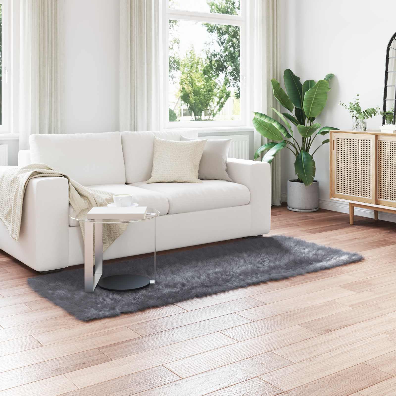Dywan z owczej skóry Tafalla antracyt, 80 x 200 cm | miękki poliester, pranie ręczne, nowoczesny design, do salonu