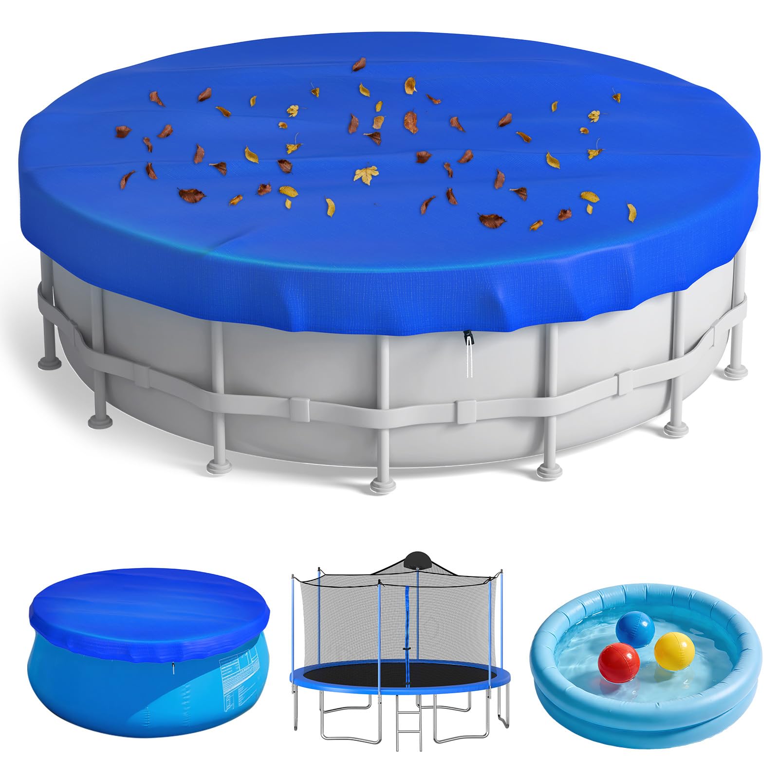 12ft Pool Cover, 430cm Round Waterproof Cover for Swimming Pools & Trampolines, Padding Pool Covers 12 foot pool cover round, 12ft swimming pool cover, All-Season Protection for Gardens & Backyards