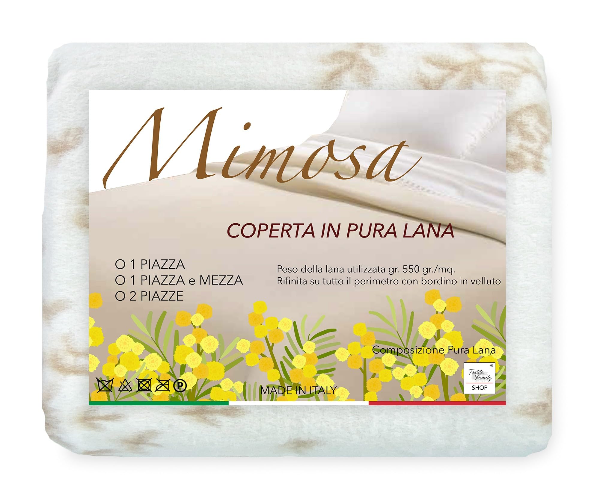 COPERTA Invernale IN PURA LANA MIMOSA-ANIROS Made in Italy - 1 PIAZZA