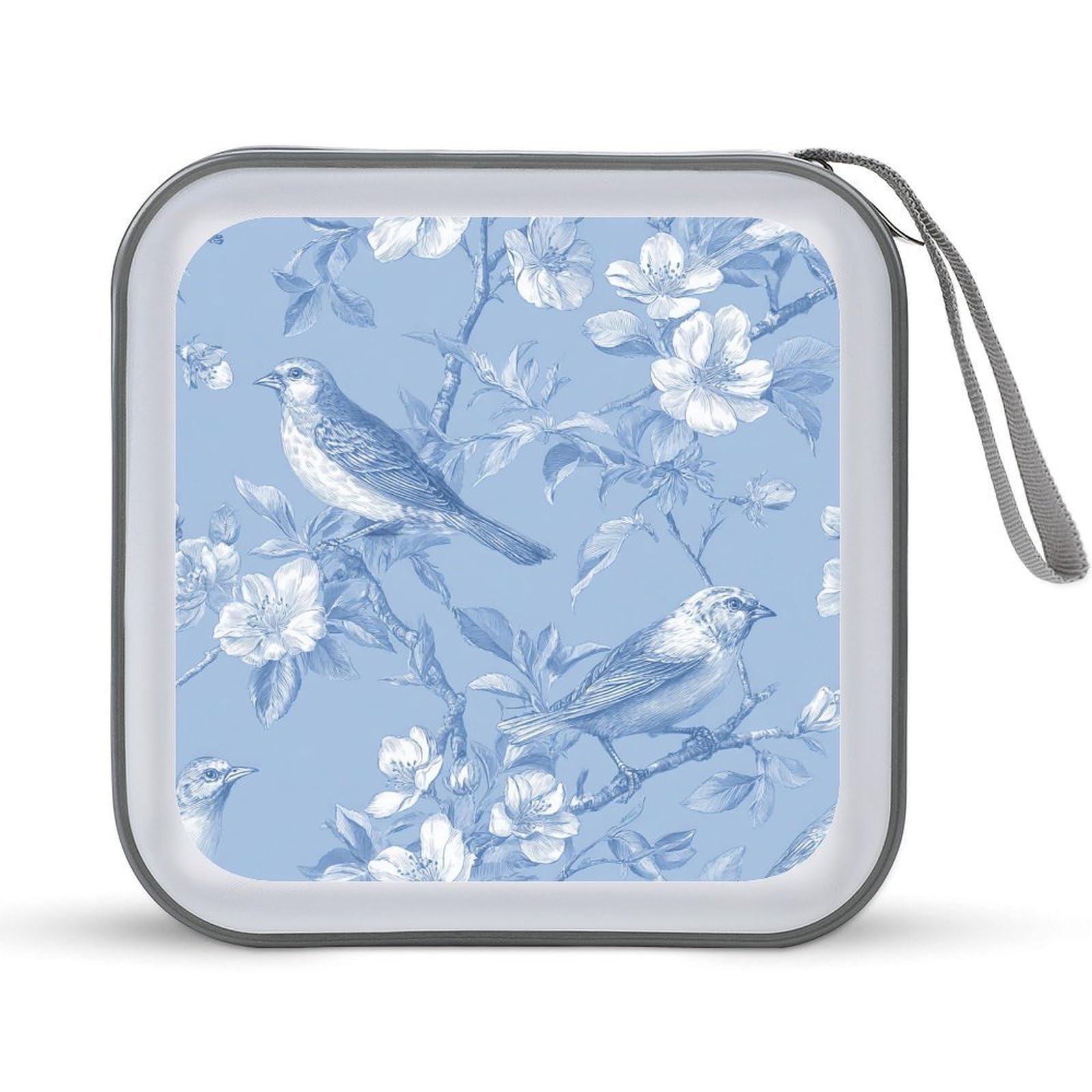 Jubonexis Small Birds Perched on Flower Branches CD Case DVD Storage Case Portable for Car Home Travel
