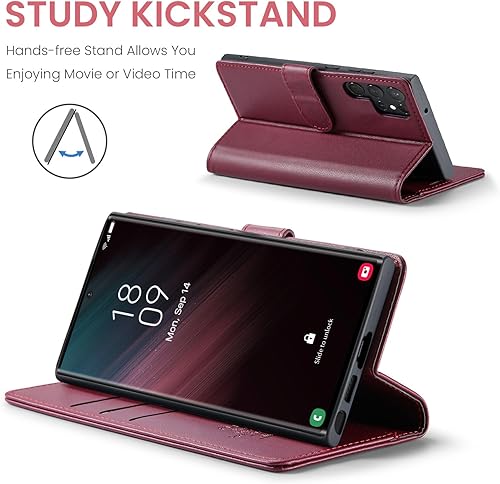 Miniatura 9 de Funda tipo cartera para Samsung Galaxy S23 Ultra con bloqueo RFID, soporte para tarjeta de crédito, de piel sintética, función atril, funda