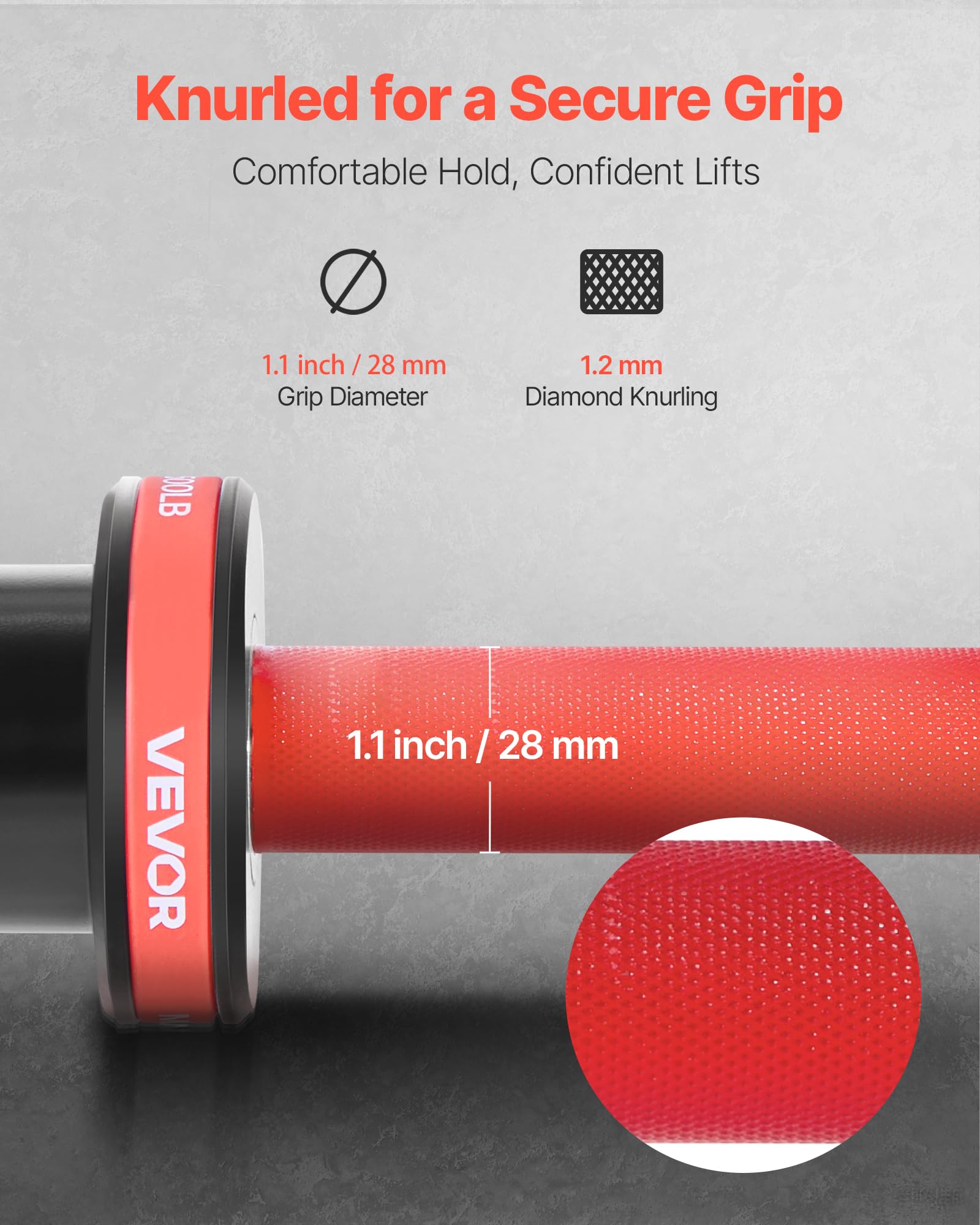 VEVOR Barra de Mancuernas de 120 cm con Mango Acanalado para Entrenamiento de Fuerza, Levantamiento de Pesas, Sentadillas, Peso Muerto, para Discos de Pesas de 50 mm, con Carga Máxima de 227 kg