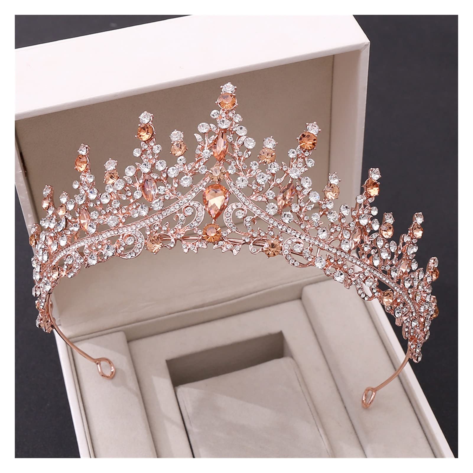 LNNSHX Barock Retro Rose Gold Pfirsich Kristall Braut Tiaras Krone Strass Festzug Prom Diadem Braut Stirnband Hochzeit Haarschmuck Tiara (Metallfarbe: Gold)
